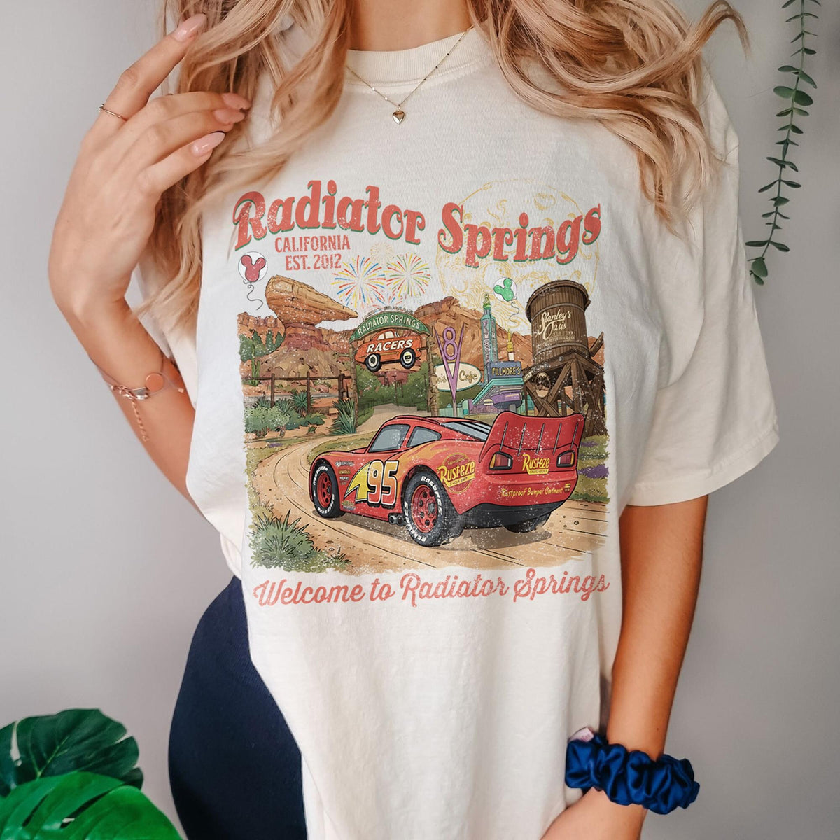 Comfort Colors Vintage Radiator Springs Lightning McQueen Shirt Women, Disney Pixar Cars Family Disneyland Vacation Graphic Tee, Gift for Her Aesthetic