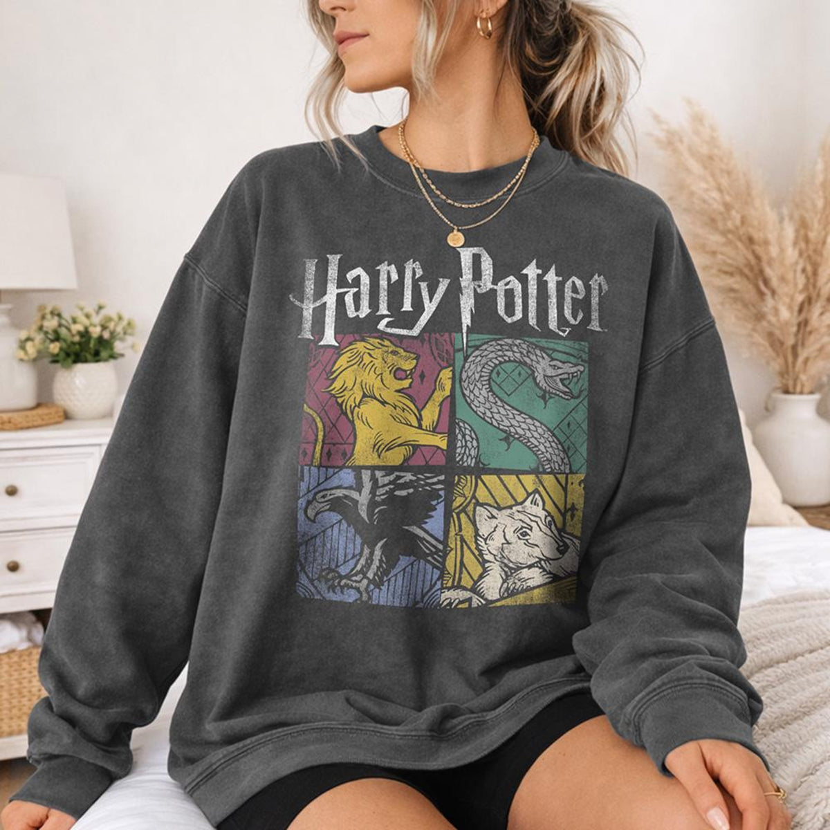 Harry Potter House Squares Officially Licensed Adult Oversized Comfort Colors TShirt and Crewneck Sweatshirts