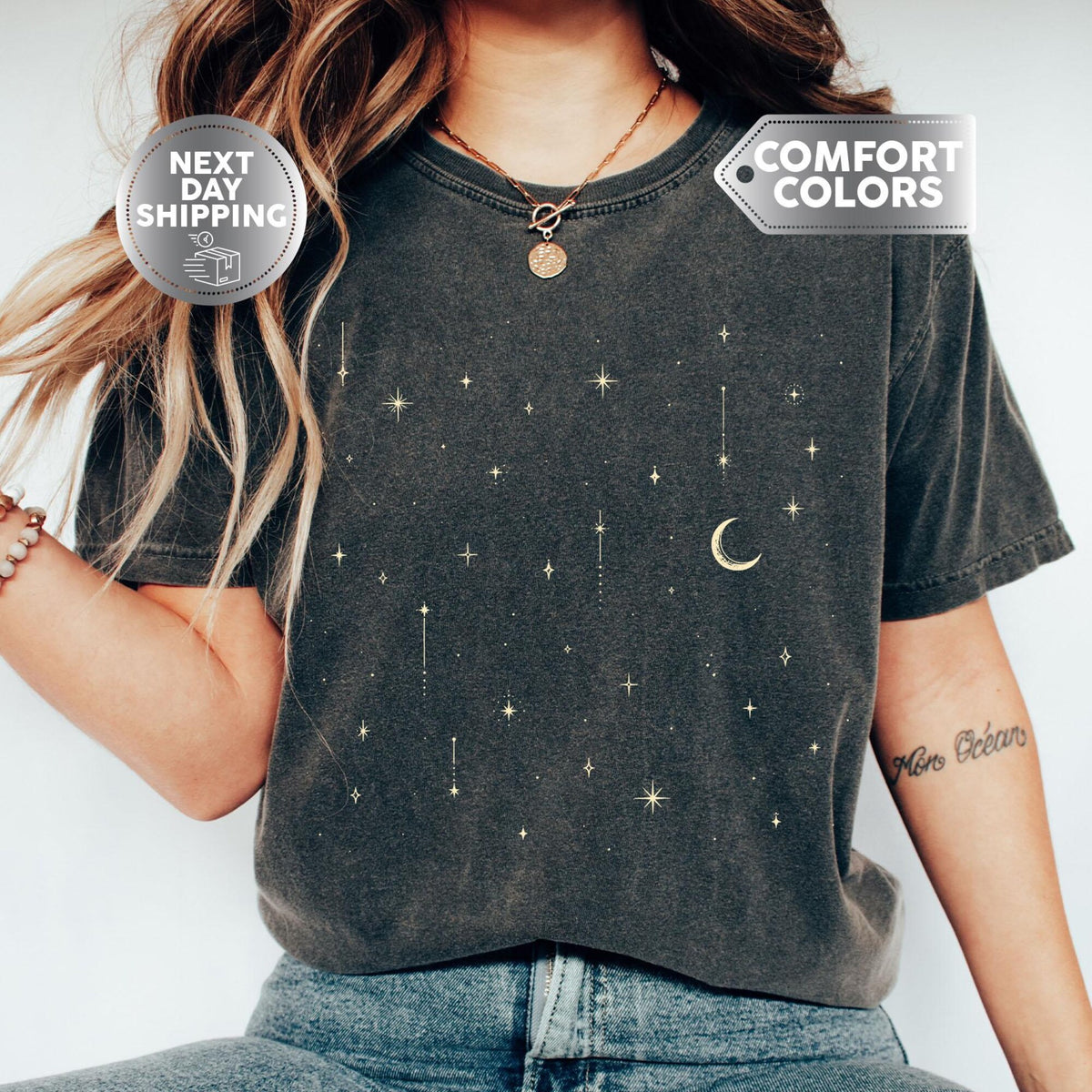 Starlight Comfort Colors Shirt Celestial Tee Mystical Moon Shirt Space Stars TShirt Astrological Gift Moon Phase Shirt Spiritual Tee
