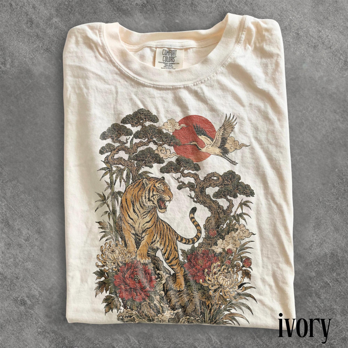 Vintage Japanese Tiger Graphic Tee Floral Asian Art Animal Shirt Retro Samurai Nature Style Top Comfort Colors Tiger Gift Tee