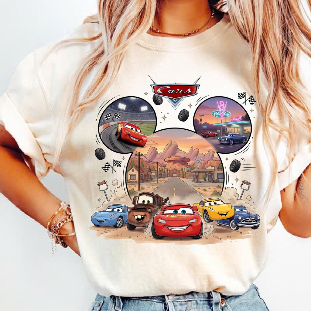 Comfort Colors Lightning McQueen Shirt Women, Disney Pixar Cars Tow Mater Sally Carrera Family Trip WDW Disneyland Vacation 2026 Graphic Tee, Gift for Her Aesthetic