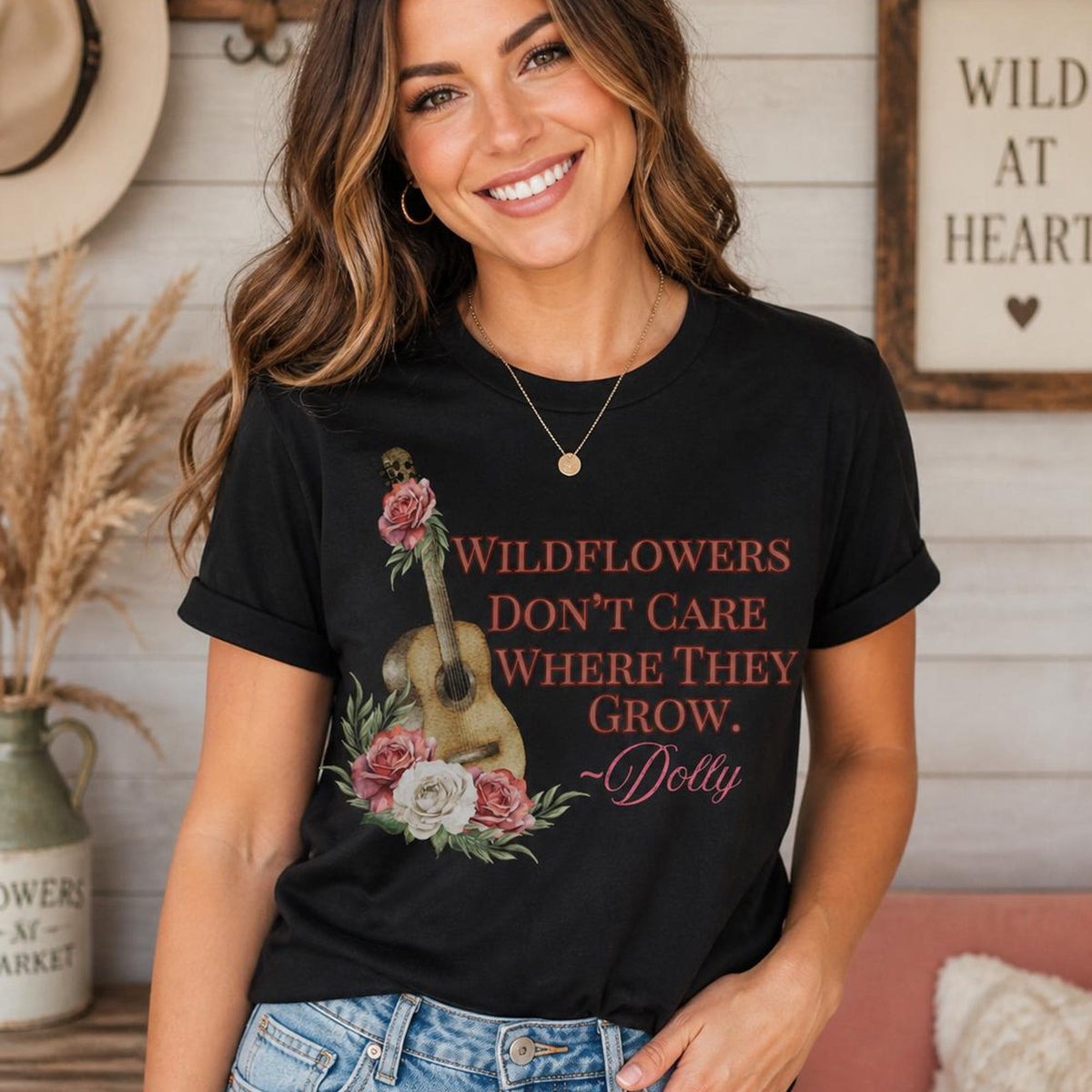 Dolly PartonWildflowers lyric comfort colors tee for fans country graphic shirt vintage guitar floral design Dolly Parton Lyrics