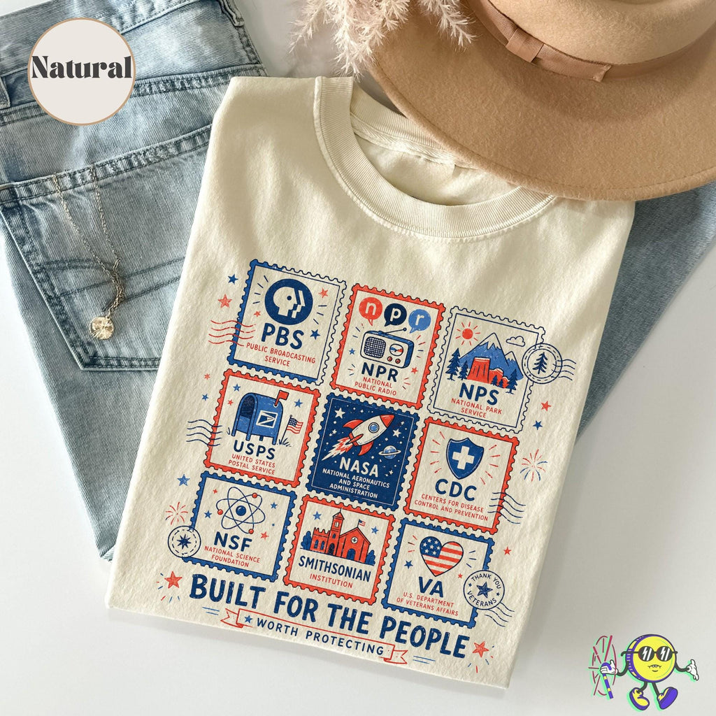Vintage Stamps Protect Democratic Institutions PBS NPR Liberal Fourth of July shirt National Parks USPS Anti Fascism Leftist Protest
