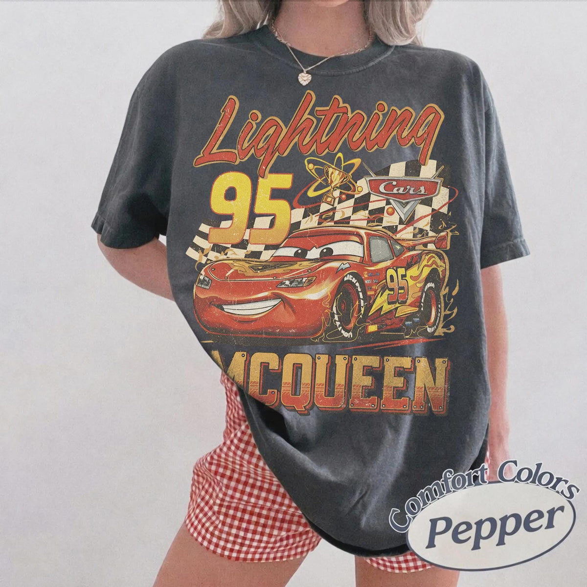 Comfort Colors Vintage Lightning McQueen Shirt Women, Disney Pixar Cars Retro McQueen Disney World Family Vacation Trip 2026 Graphic Tee, Fan Gift for Her Aesthetic