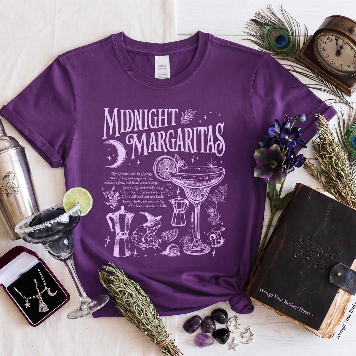 Comfort Colors Midnight Margaritas Shirt Women, Practical Magic Salt Rosemary Lavender Love Witchy Halloween Cocktail Graphic Tee, Gift for Her Aesthetic
