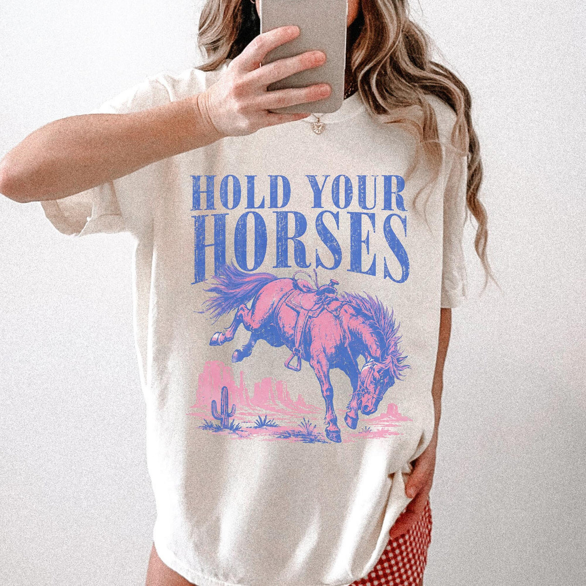Hold Your Horses Shirt Trendy Cowgirl Graphic Tee Funny Horse Tshirt Retro Western Shirt Comfort Colors Country Concert Tee Oversized