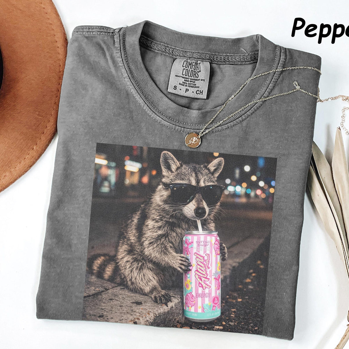 Comfort Colors Raccoon Cotton Candy Drink Graphic Tee Fun Animal Lover Shirt Vintage Raccoons Shirt Funny Meme Genz Dank Raccoons Shirt