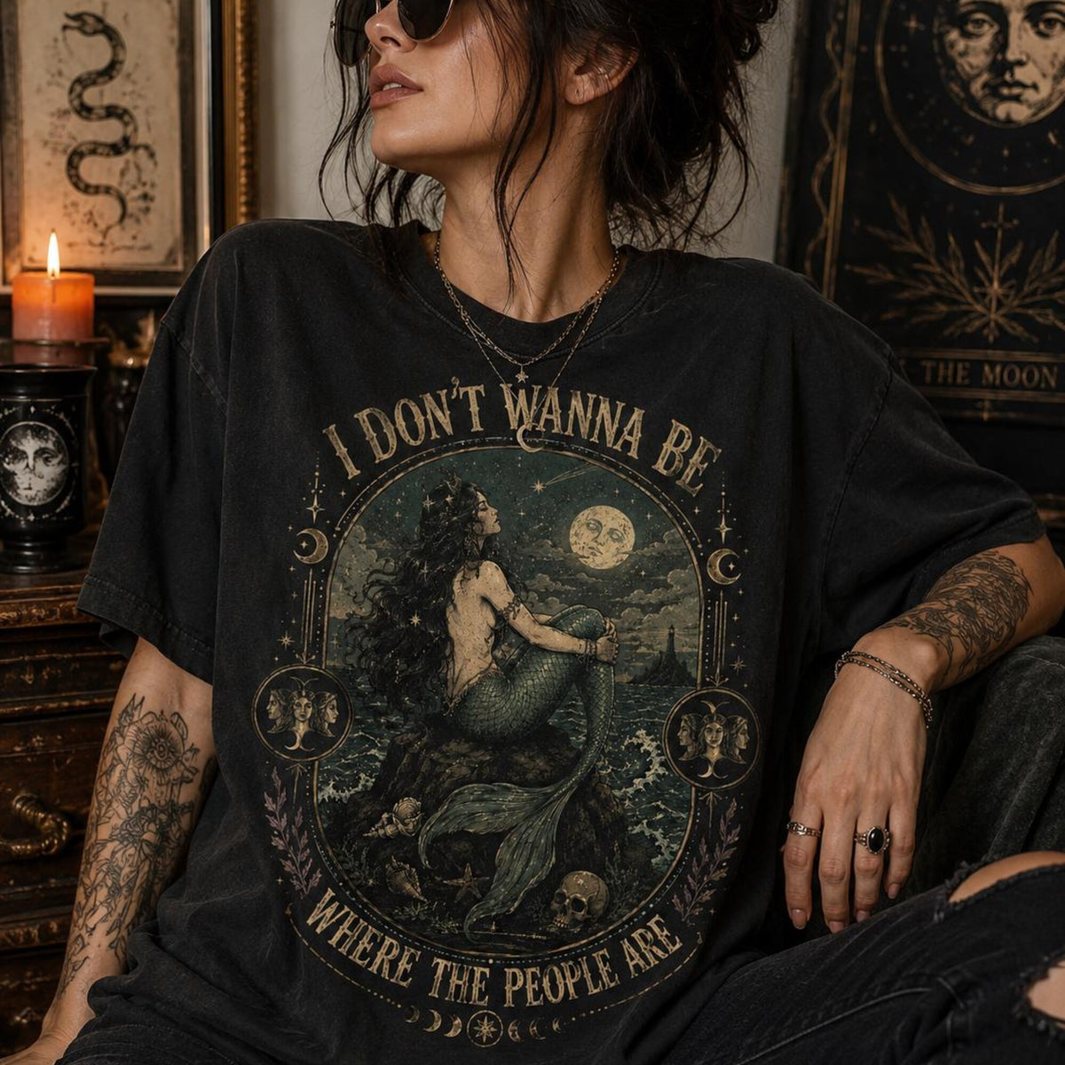 Siren I Dont Wanna Be Where The People Are Shirt Antisocial Mermaid Shirt Vintage Mermaid Shirt Mystical Shirt Dark Fantasy Coastal Gothic