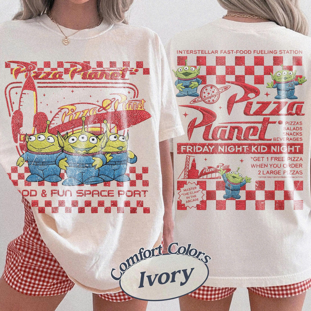 2Sided Comfort Colors Pizza Planet Toy Story Shirt Funny Disney Pizza Tshirt Pizza Planet Tee Toy Story Family Shirts Disney Aliens