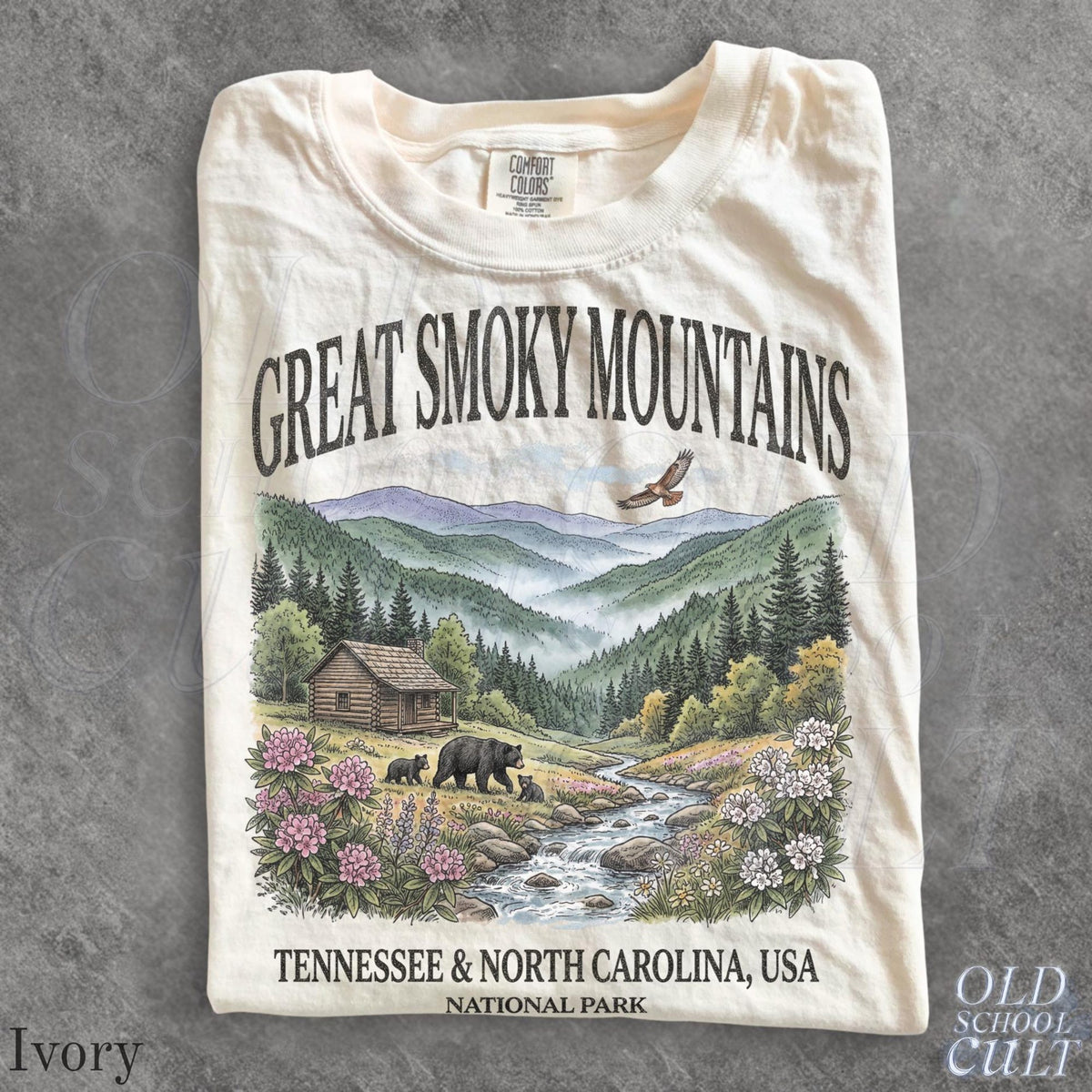 Great Smoky Mountains National Park Vintage 90s Graphic Shirt Retro Comfort ColorsMountain Cabin Bear USA Nostalgia Unisex Tee