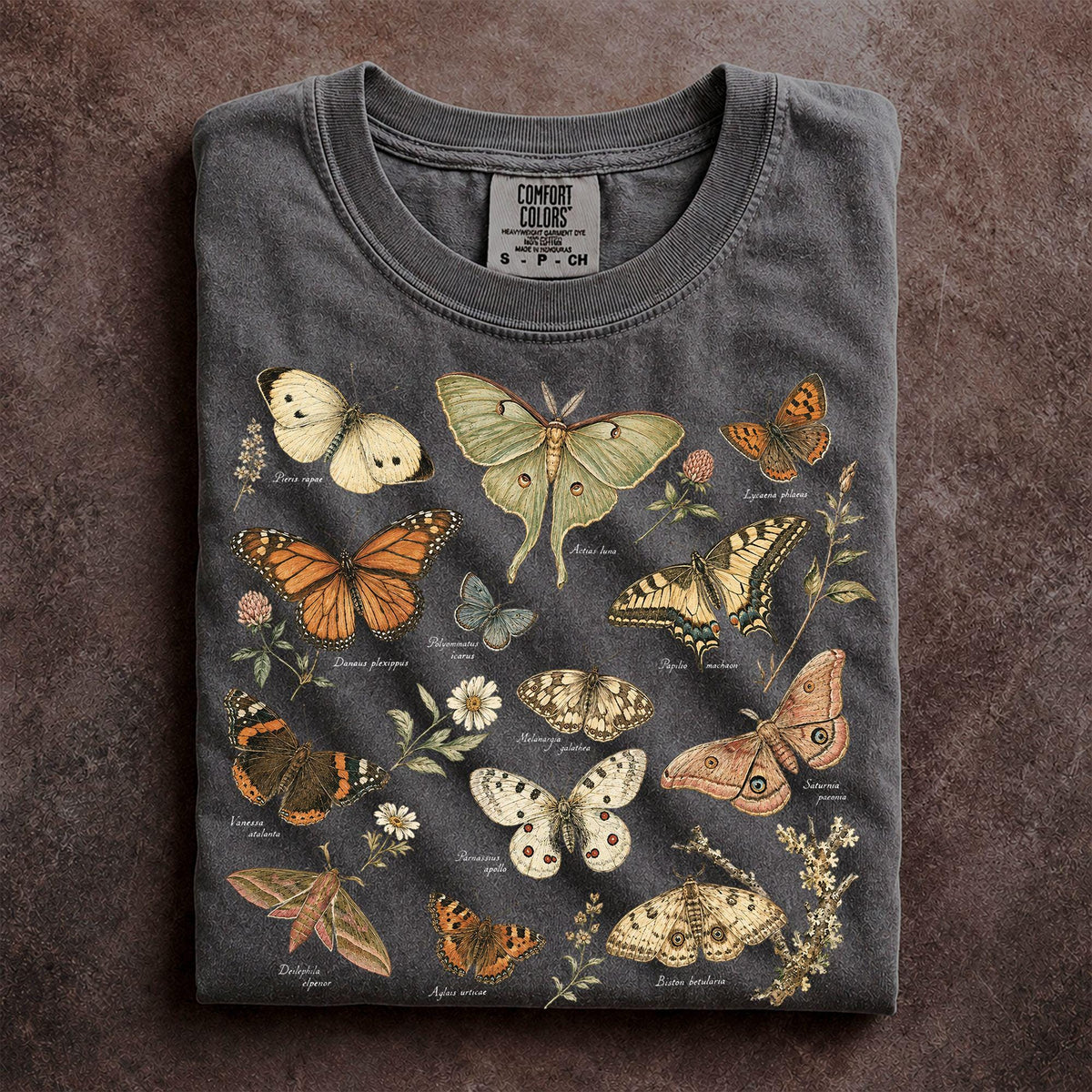 Vintage Butterfly Botanical Chart Shirt Nature Moth Comfort Colors Tee