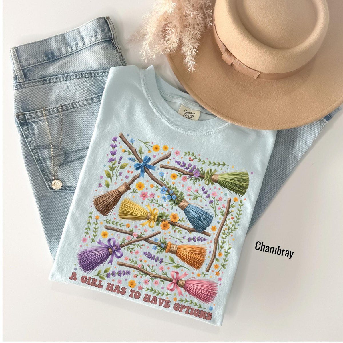 Comfort Colors Retro A Girl Gotta Have Options Shirt Women, Floral Halloween Witch Spooky Season Feeling Witchy Trendy Girly Graphic Tee, Gift for Her Aesthetic