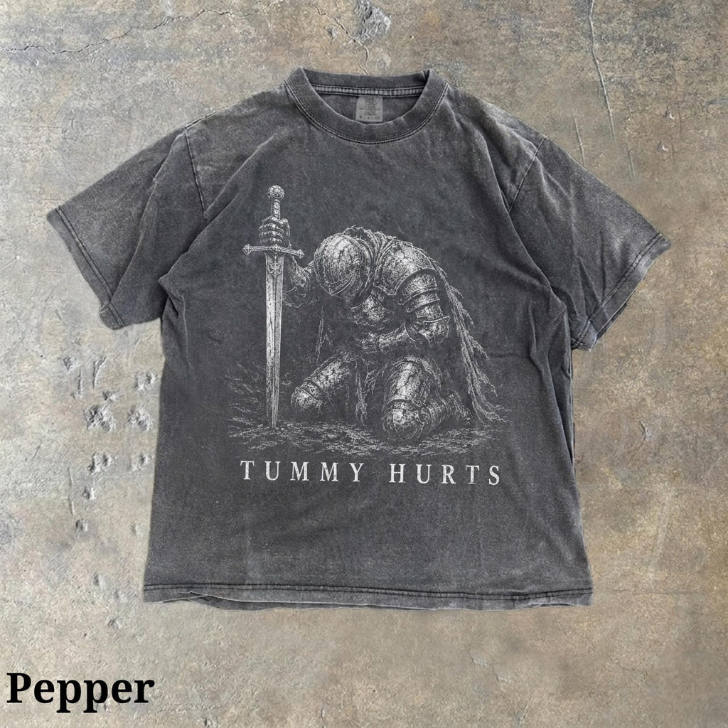 Tummy Hurts Knight Shirt Funny Dark Fantasy Graphic Tee Ironic Meme TShirt Gamer Girl Gift Retro Elden Knight Top Comfort Colors Tee