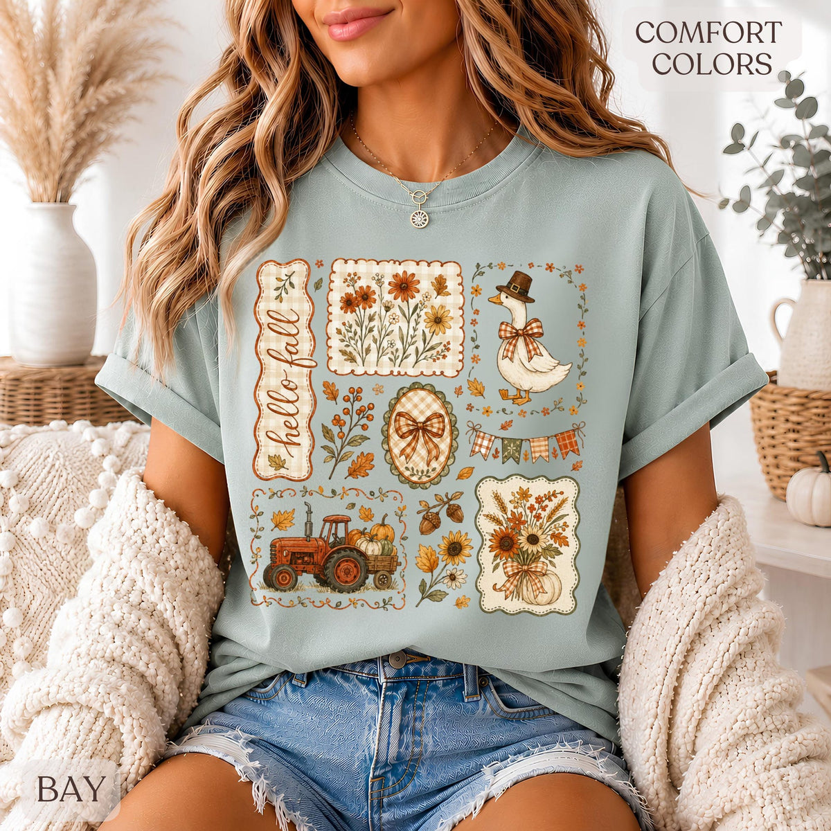 Hello Fall Goose Shirt Cottagecore Fall Tee Vintage Farmhouse Shirt Cute Autumn Graphic Tee Boutique Comfort Colors Shirt Thanksgiving