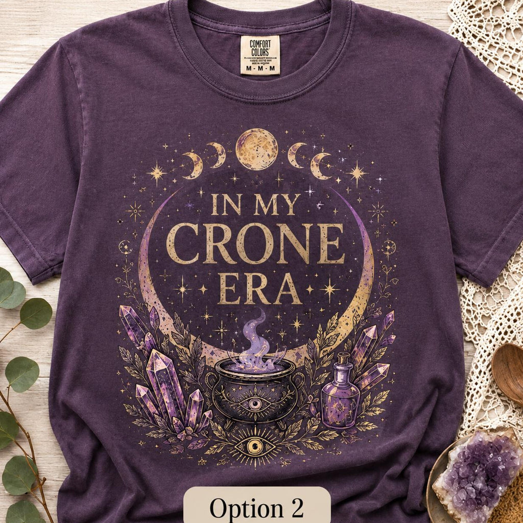 Crone Era Shirt Witchy Gothic Botanical Raven Cauldron Tee
