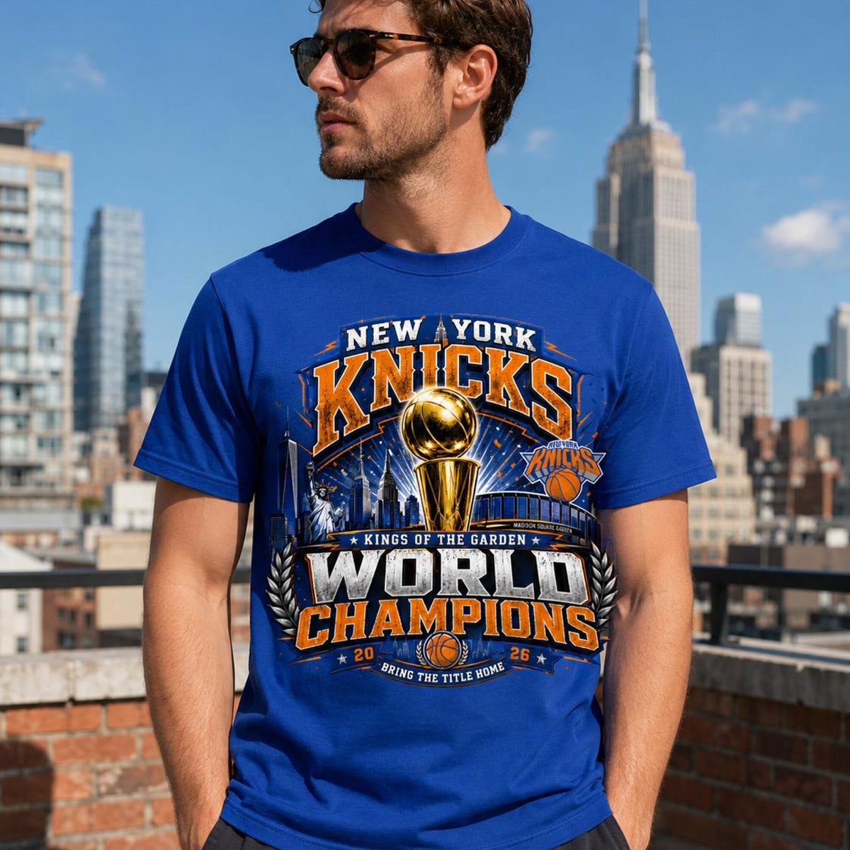 New York Knicks Shirt World Champions Basketball Tee Orange Blue Hoops Fan Apparel Unisex
