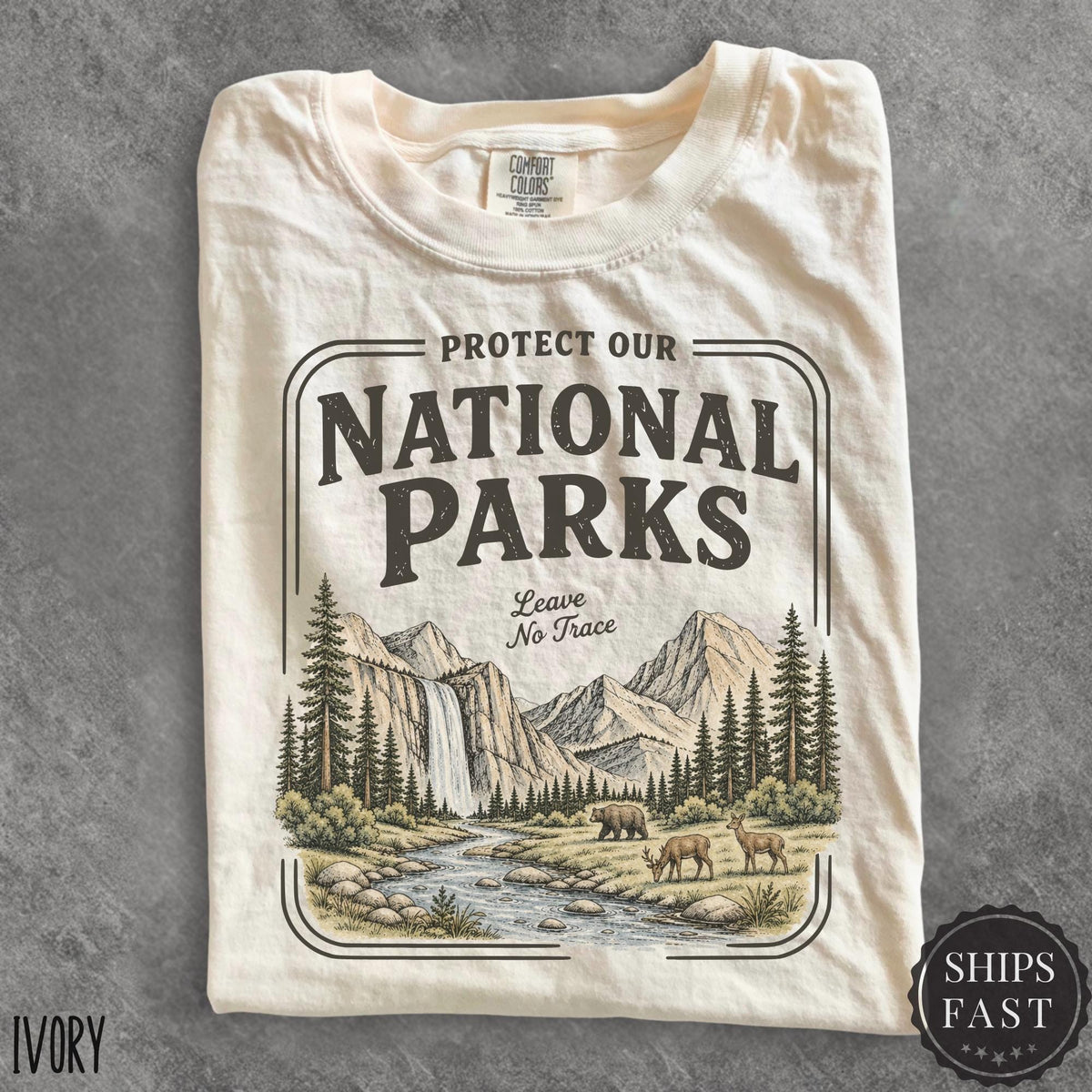 National Parks Graphic Shirt Vintage Leave No Trace Conservation Tee Retro Mountain Waterfall Nature Aesthetic Top Comfort Colors Gift