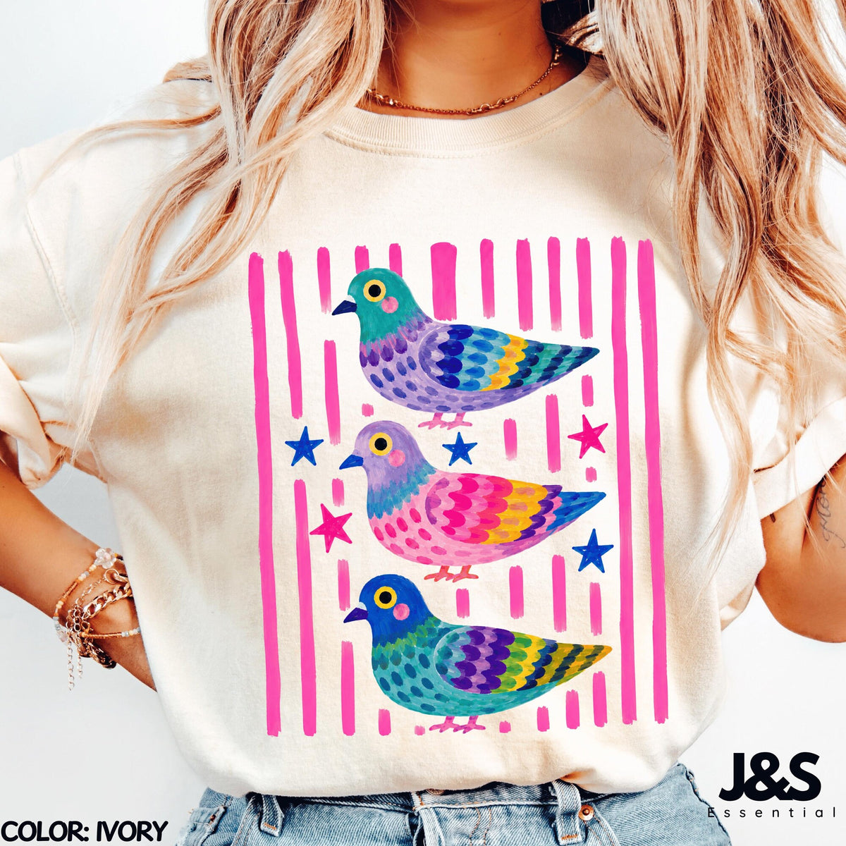 Colorful Pigeon Shirt Cute Bird Graphic Tee Whimsical Cottagecore Tshirt Funny Pigeon Lover Gift Colorful Animal Art Shirt for Women