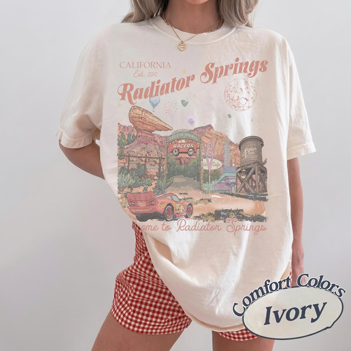 Comfort Colors Vintage Radiator Springs Lightning McQueen Shirt Women, Disney Pixar Cars Family Disneyland Vacation Graphic Tee, Gift for Her Aesthetic