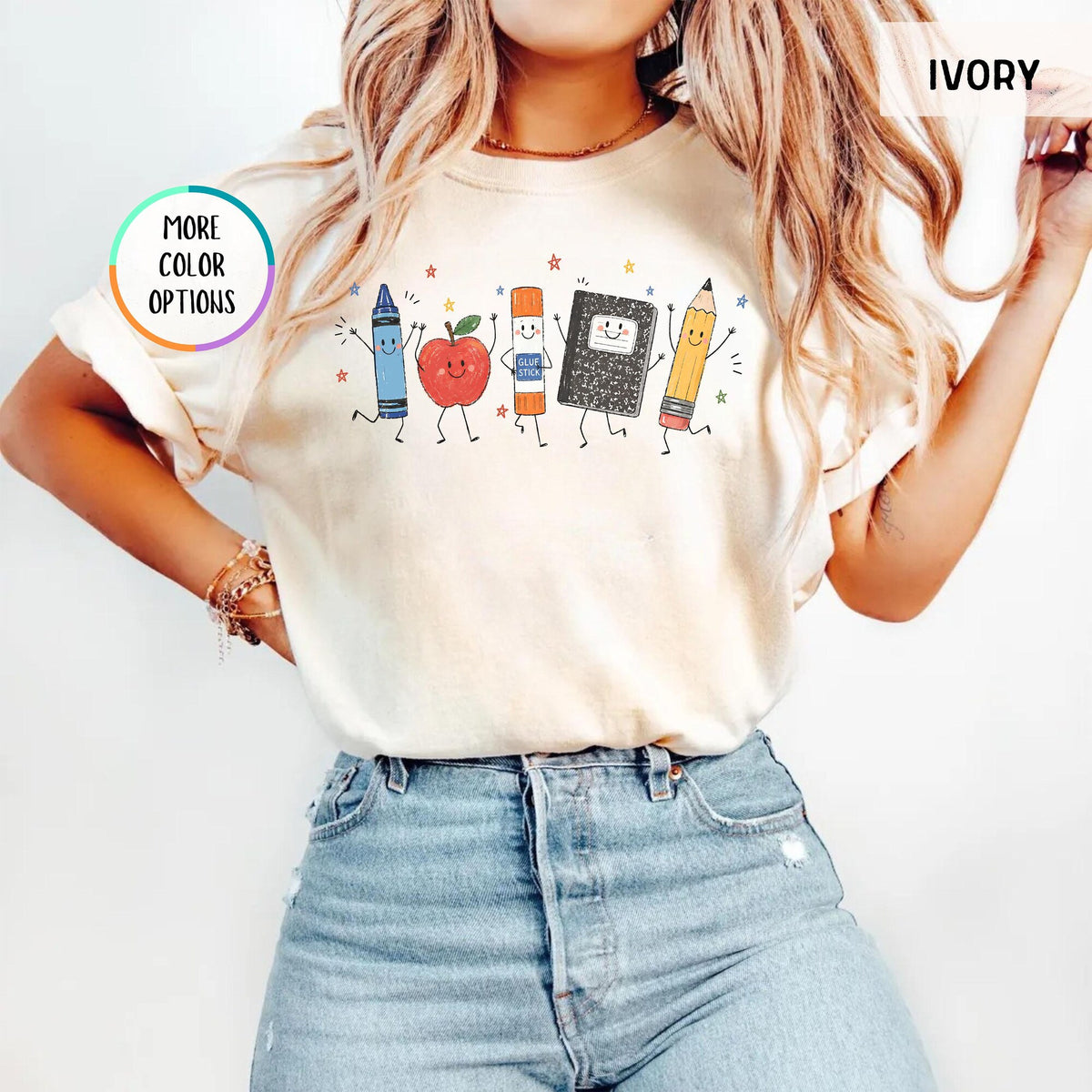 Comfort Colors Funny Teacher Life Shirt Back To School Gift Preschool Teacher School Supplies Tshirt Crayon Apple Pencil Notebook Shirt