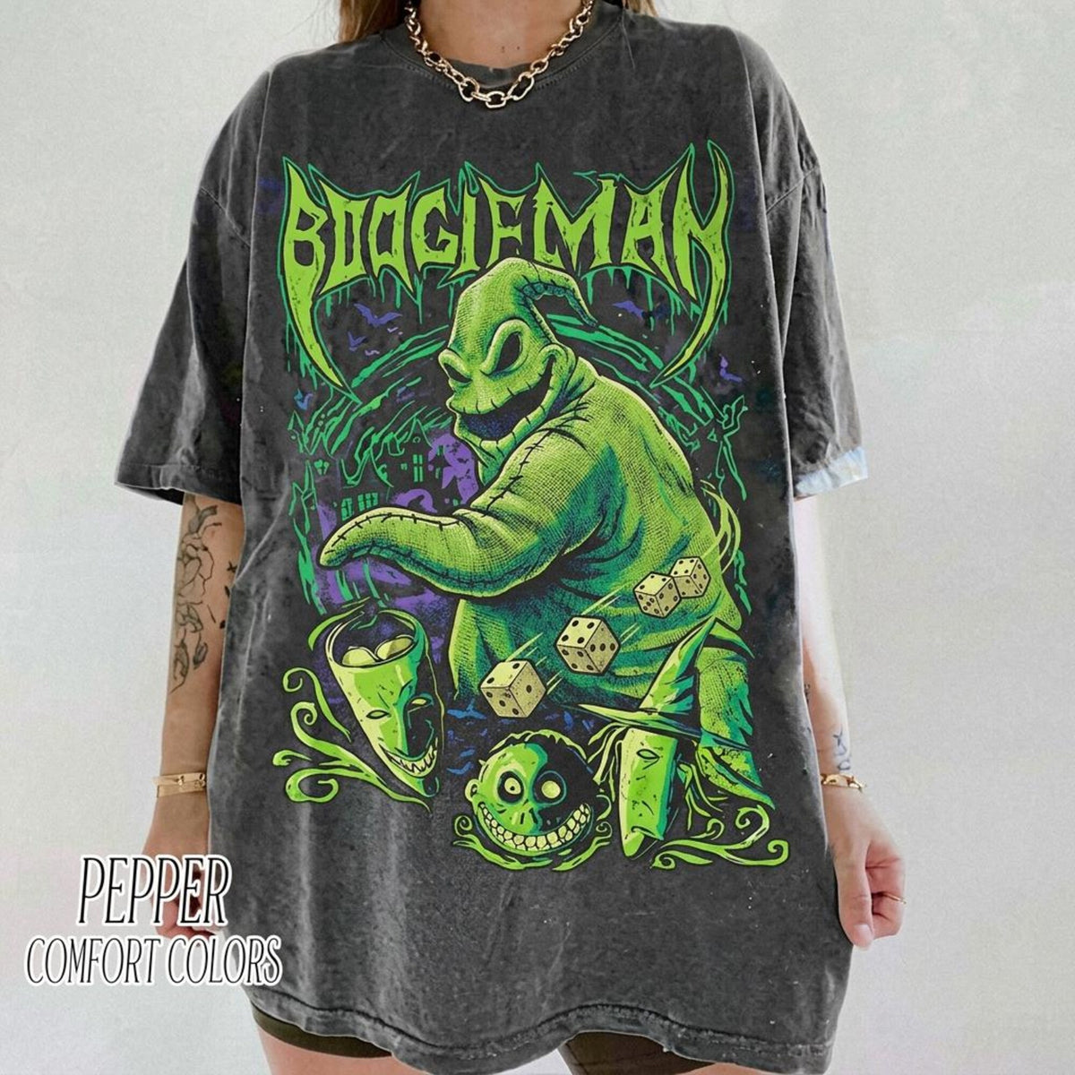 BOOGIEMAN Oogie Boogie Shirt Comfort Colors Vintage Halloween Tee Retro Heavy Metal Style Nightmare Before Christmas Oversized TShirt