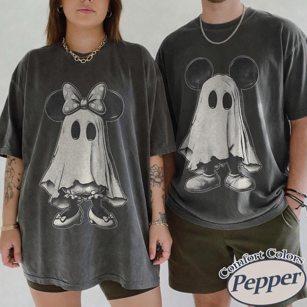 Vintage Mickey Minnie Halloween Couple Shirts Mickey Ghost Shirt Minnie Ghost Shirt Spooky Season Shirt Disney Halloween Family Shirt