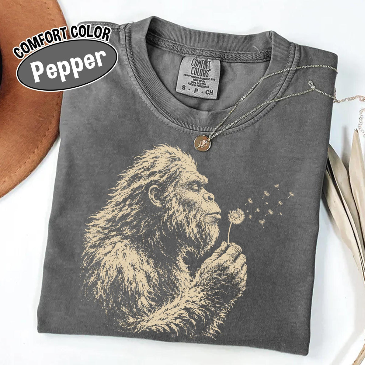 Comfort Colors Bigfoot Dandelion Shirt Vintage Sasquatch Nature Tee Woodland Cryptid Graphic TShirt Outdoor Adventure Gift