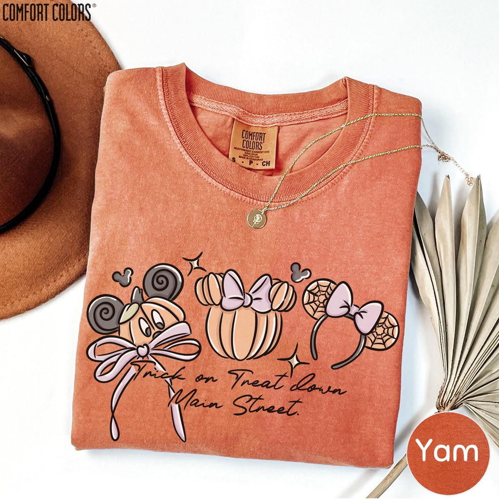 Comfort Colors Coquette Bow Mickey Mouse Pumpkin Fall Shirt Women, Magical Park Halloween Trick or Treat Disney Graphic Tee, Gift for Her Aesthetic