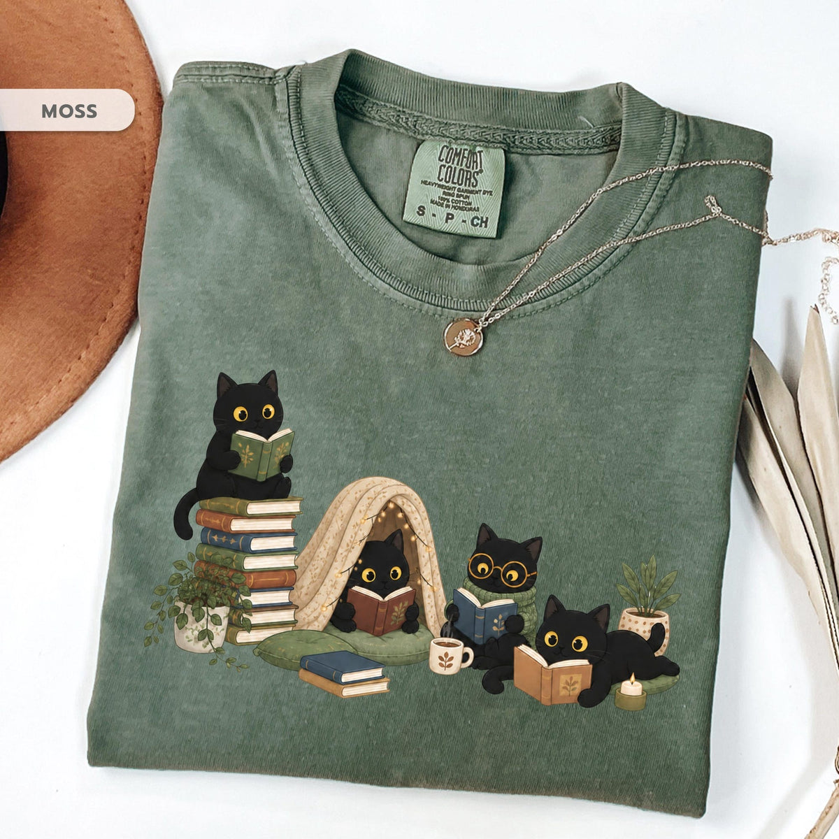 Black Cat Reading Shirt Book Lover Cat Tee Cozy Reader Gift For Her Cat Mom Shirt Librarian Teacher Bookish Gift