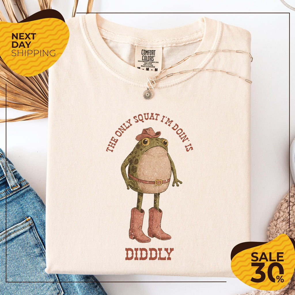 Comfort Colors The Only Squat Im Doin Is Diddly Shirt  Funny Cowboy Frog Shirt  Western Humor  Lazy Gym Shirt  Sarcastic Western