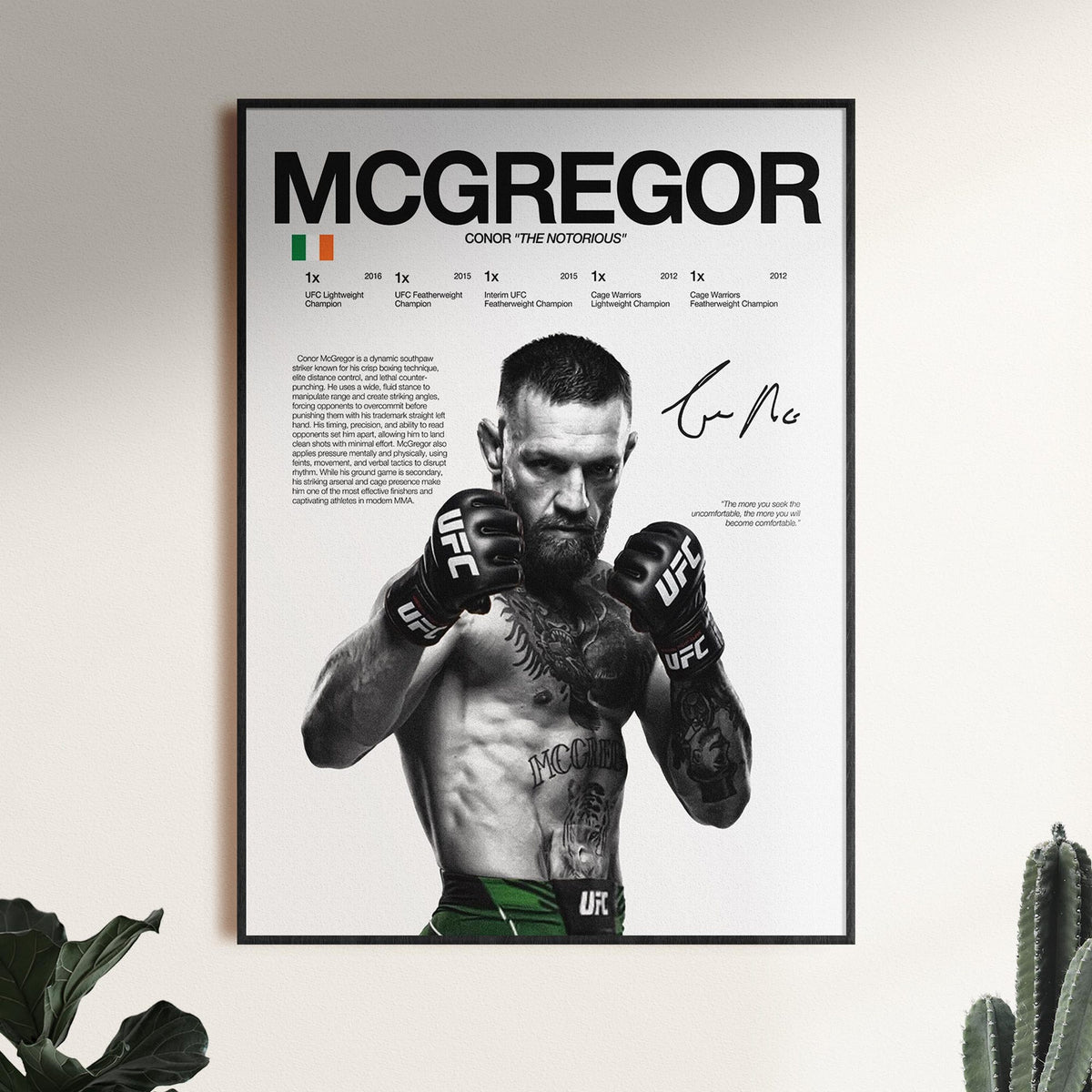 Conor McGregor UFC Champion MMA Fighter Gym Fan Room Decor Gift for Him - Poster | Canvas Wall Art Print
