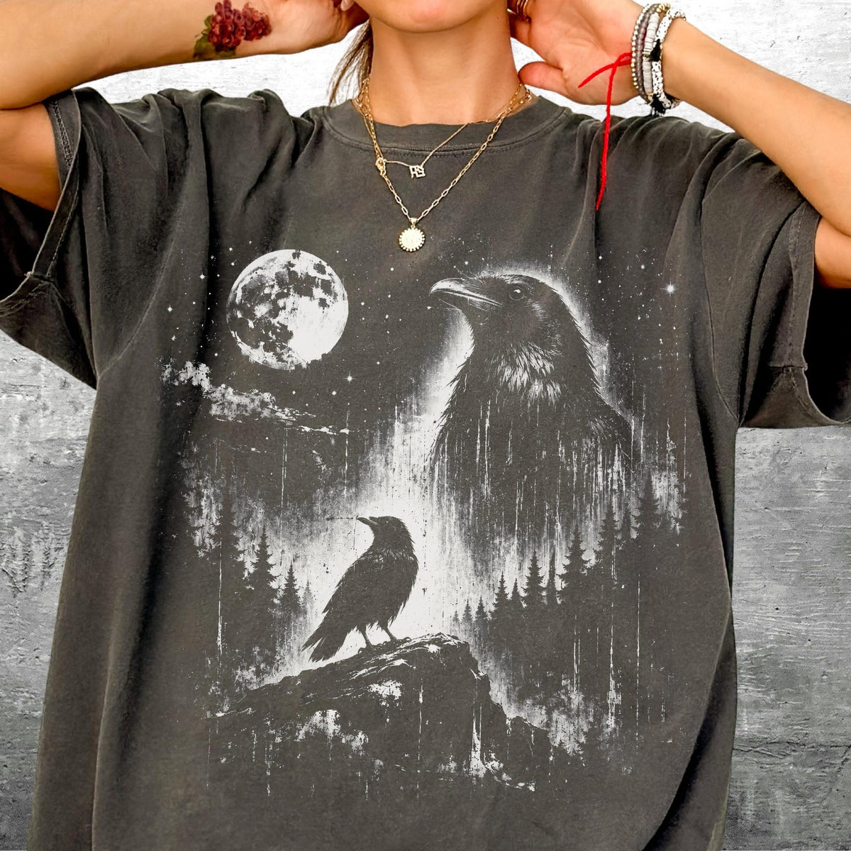 Vintage Moon Crow Shirt Oversize Womens Mens Unisex Comfort Colors Tshirt