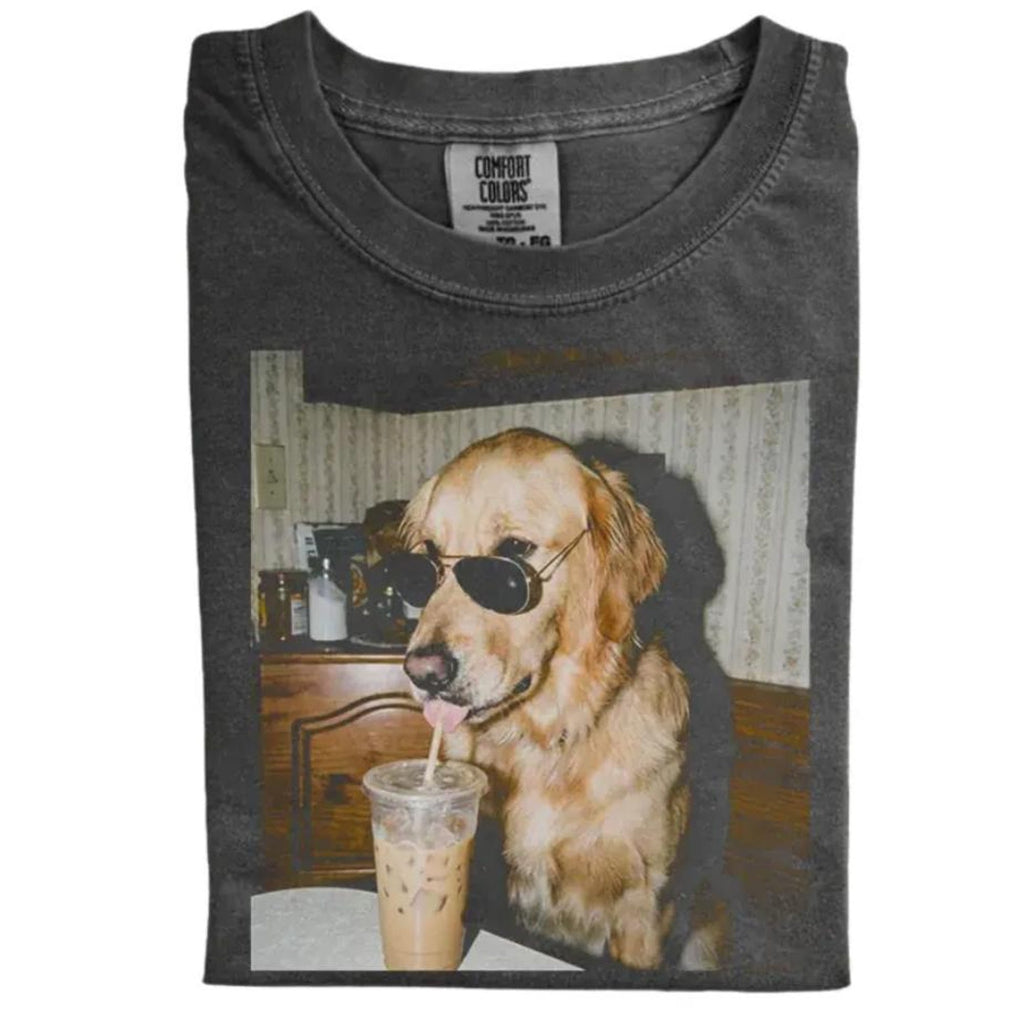 Golden Retriever Iced Coffee Shirt Funny Dog Meme Tee Vintage 90s Graphic Shirt Aesthetic Pet Lover Gift Cool Dog With Sunglasses Tee