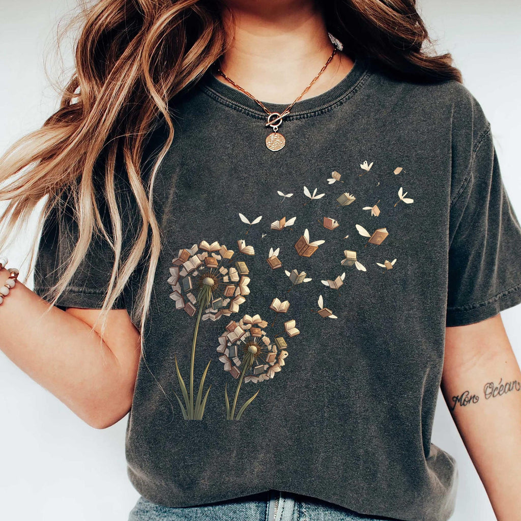 Comfort Colors Bookish Women Funny Dandelion Books TShirt Dandelion Books Shirt Book Lover Gift Teacher Wildflower Reader Graphic Tee