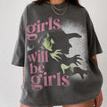 Girls Will Be Girls Shirt Witchy Feminist Tee Goth Summer Graphic Tee Pink Witch Tee Grunge Feminist Shirt Vintage Summerween Shirt