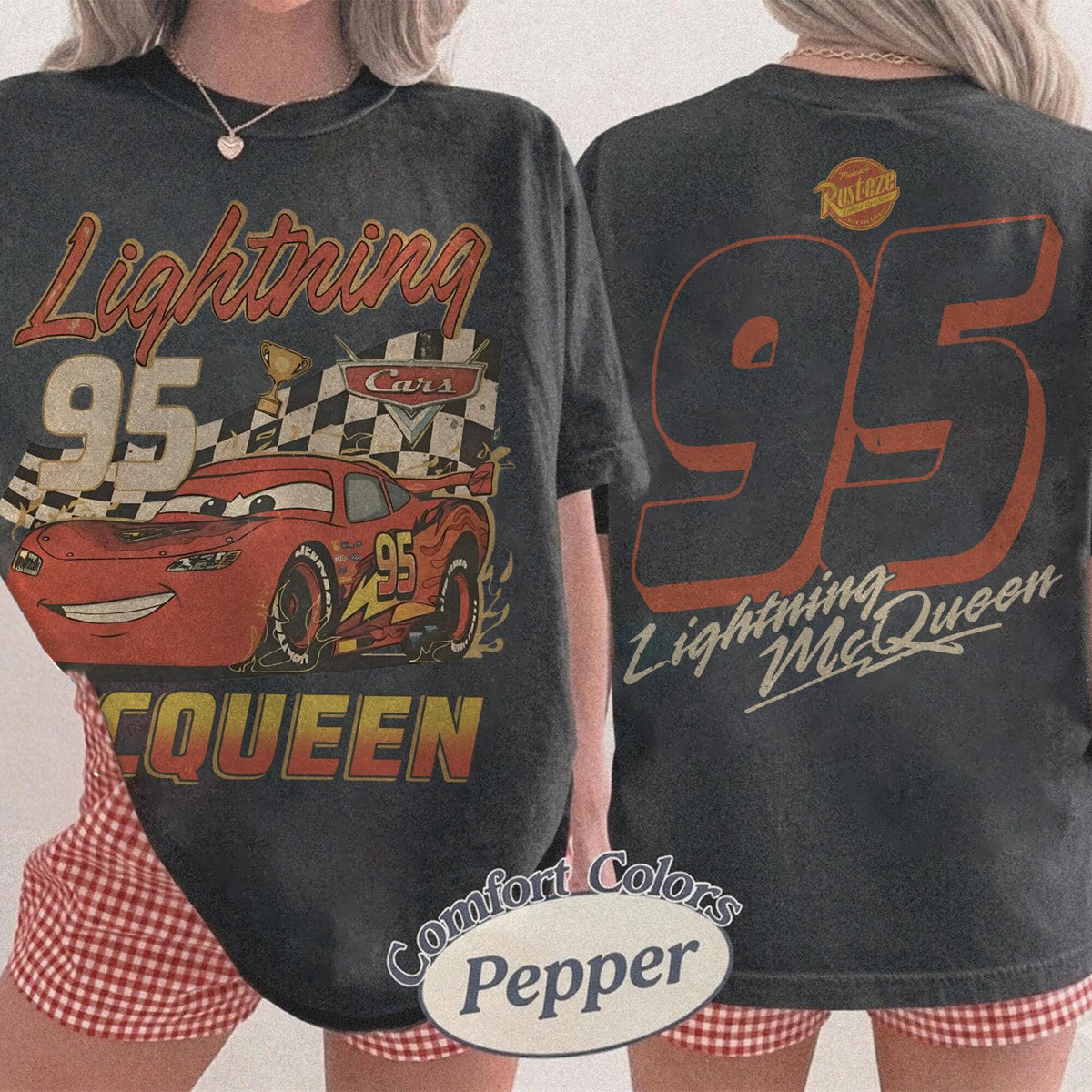 Comfort Colors Retro 90s Lightning McQueen Shirt Women, Disney Pixar Cars McQueen Family Vacation Trip 2026 Graphic Tee, Gift for Her Aesthetic