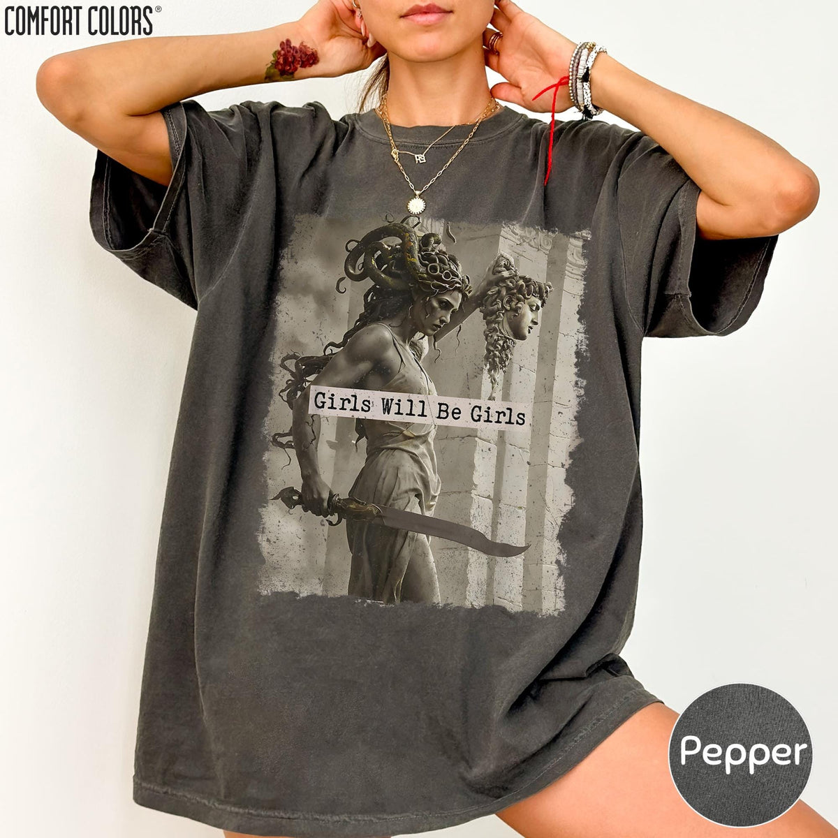 Vintage Medusa Comfort Colors Shirt Girls Will Be Girls Feminist Graphic Tee