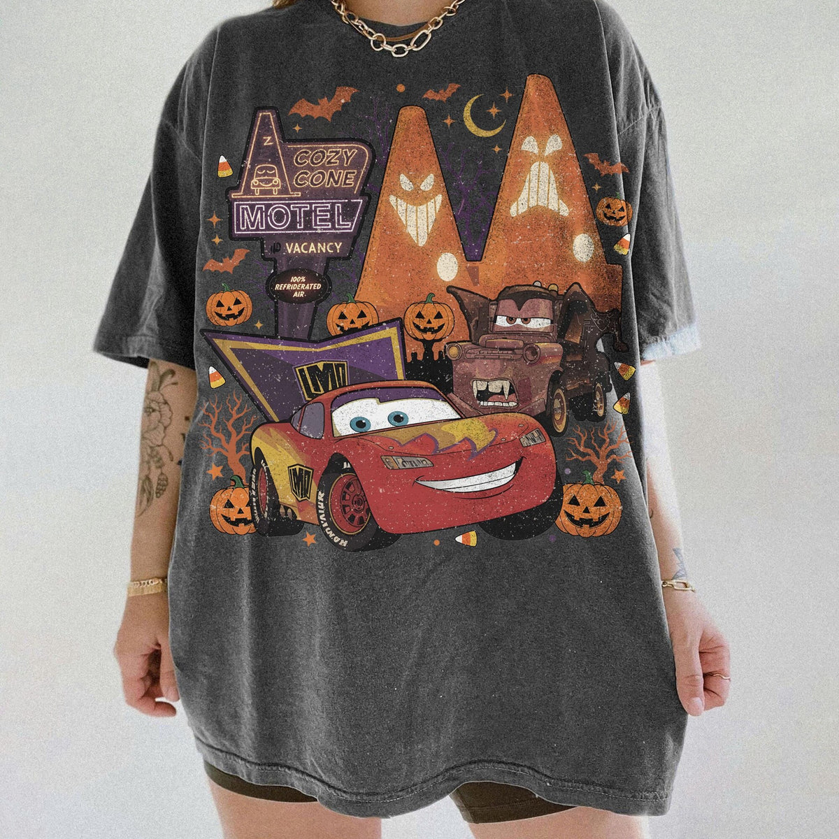 Vintage Disney Pixar Cars Halloween  Comfort Colors Shirt Lightning McQueen Halloween tee Spooky Racing TShirt Retro Cars 95 Pumpkin