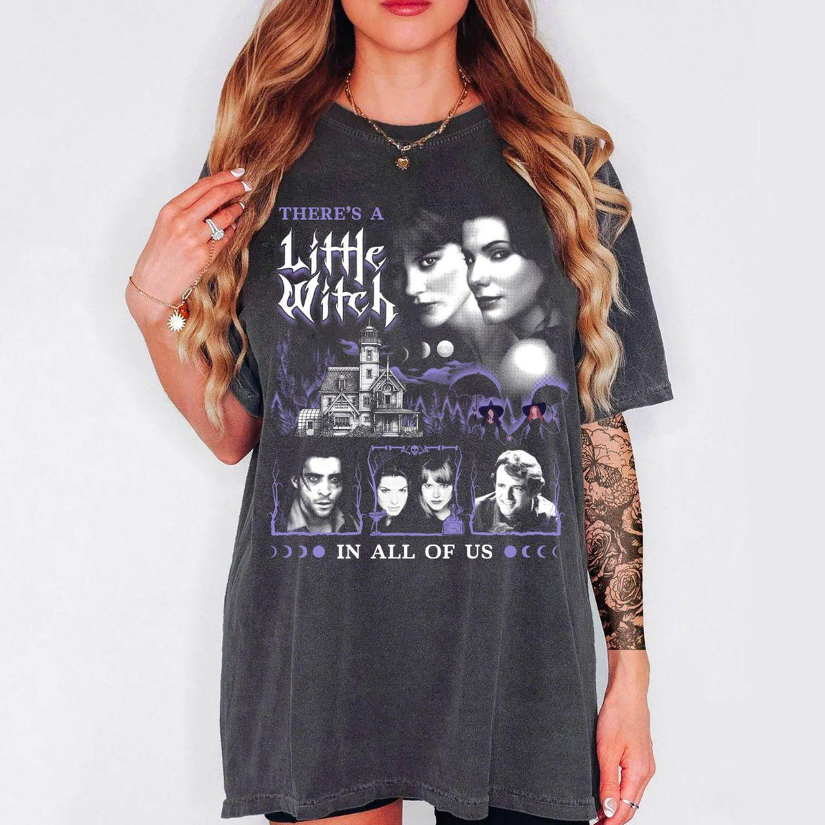 Comfort Colors Vintage Practical Magic Shirt Women, Theres a Little Witch in All of Us 90s Retro Halloween Summerween Witch Graphic Tee, Gift for Her Aesthetic