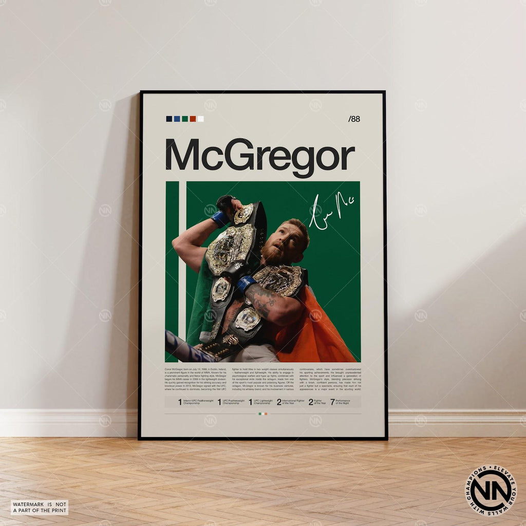 Conor McGregor MMA Knockout Minimalist Gift for Him Home Gym Decor - Poster | Canvas Wall Art Print
