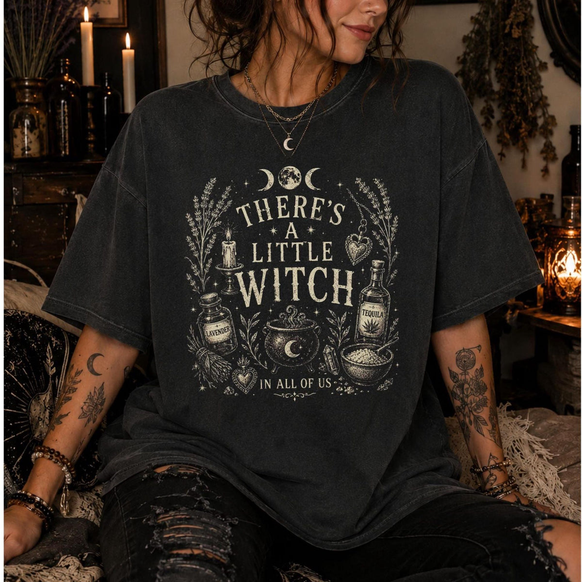 Theres a Little Witch In All of Us Comfort Colors Tee Shirt Practical Magic Witchcore Witchy Stuff Whimsigoth Clothing Halloween Summerween