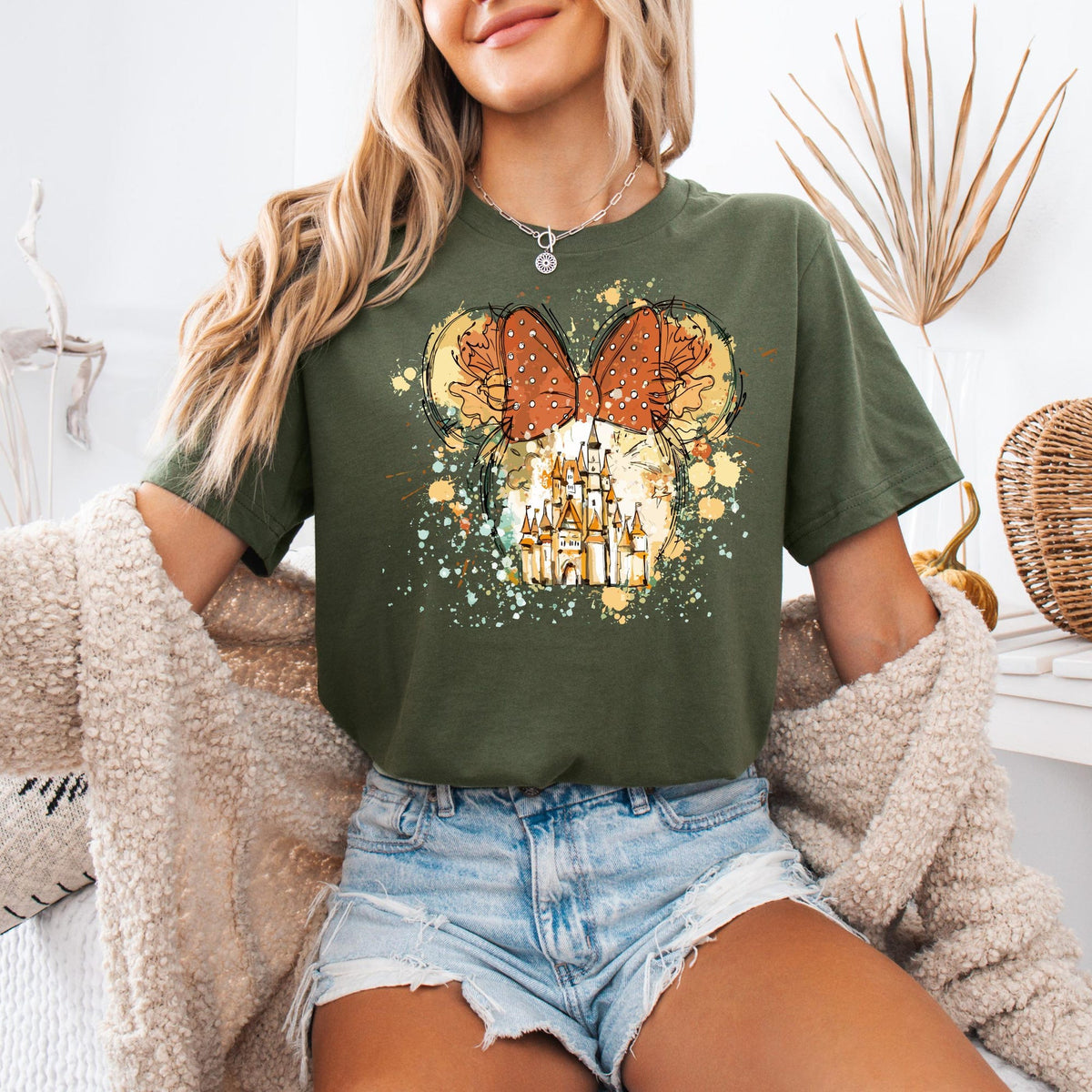 Comfort Colors Minnie Mickey Fall Shirt Women, Disney Castle Halloween Party Autumn Leaves Pumpkin Vacation Graphic Tee, Gift for Her Aesthetic