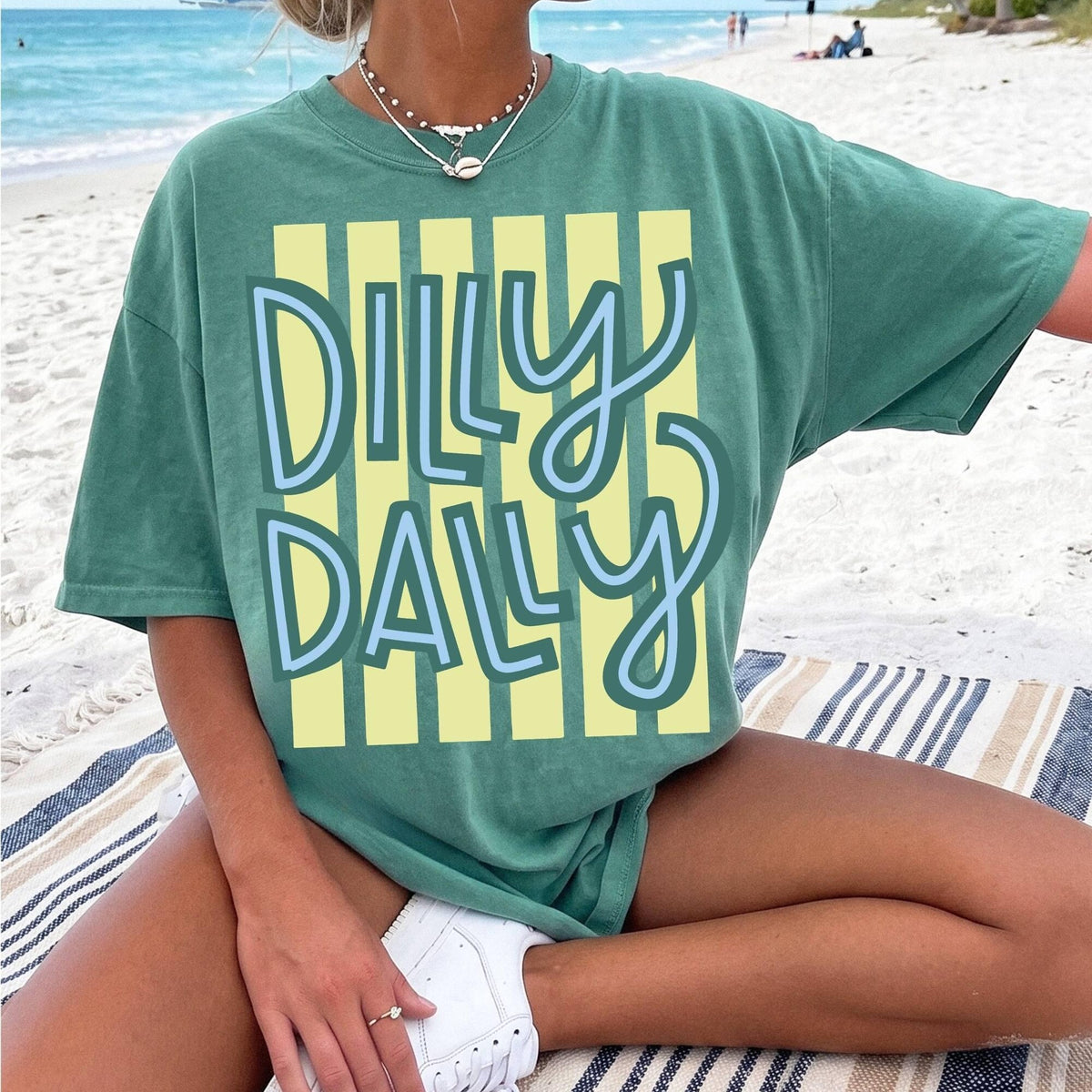 Dilly Dally Comfort Colors Shirt Women  Retro Graphic Tee  Funny Saying Groovy Tee  Colorful Summer Gift Her  Trendy Boho Vintage Top