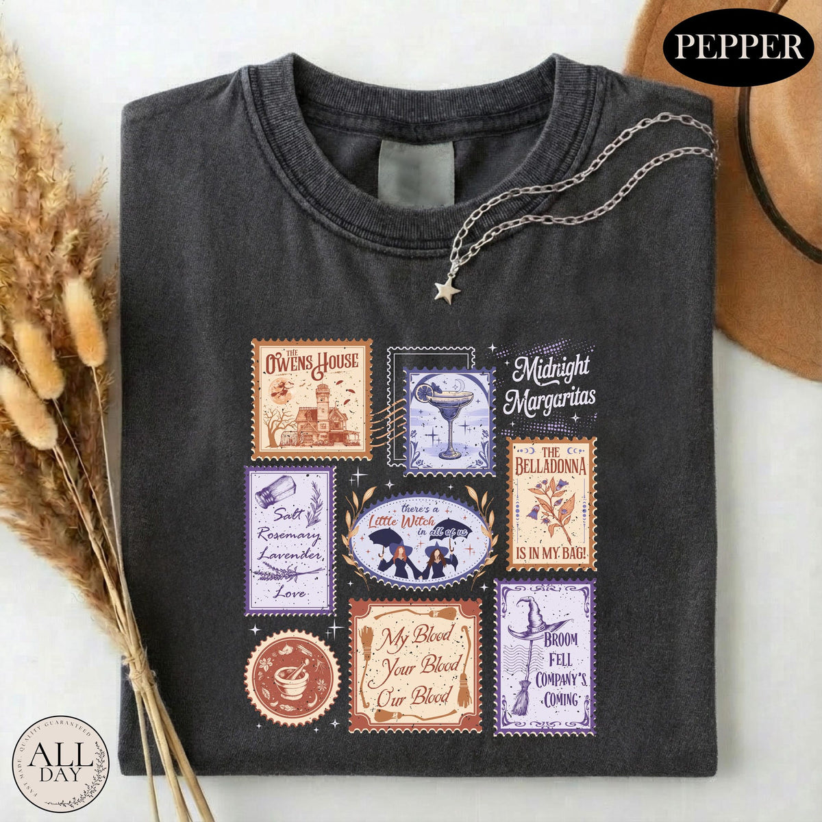 Comfort Colors Midnight Margaritas Shirt Women, Practical Magic Girls Will Be Girls Retro Halloween Movie Witchy Outfit Graphic Tee, Spooky Season Gift for Her Aesthetic