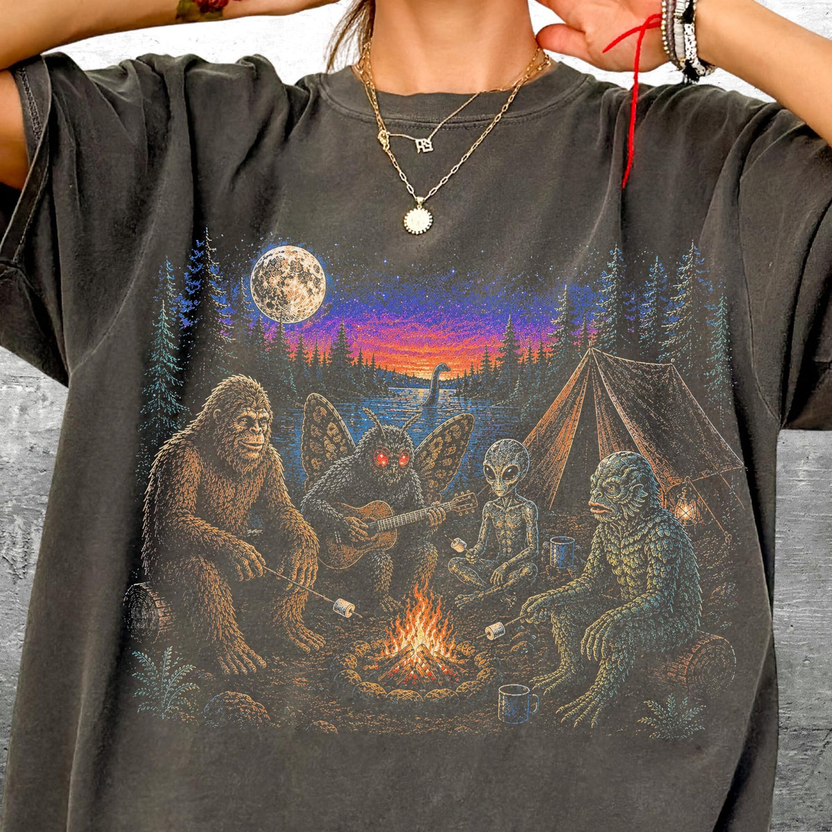 Funny Cryptid Camping Shirts Oversize Womens Mens Comfort Colors Tshirt
