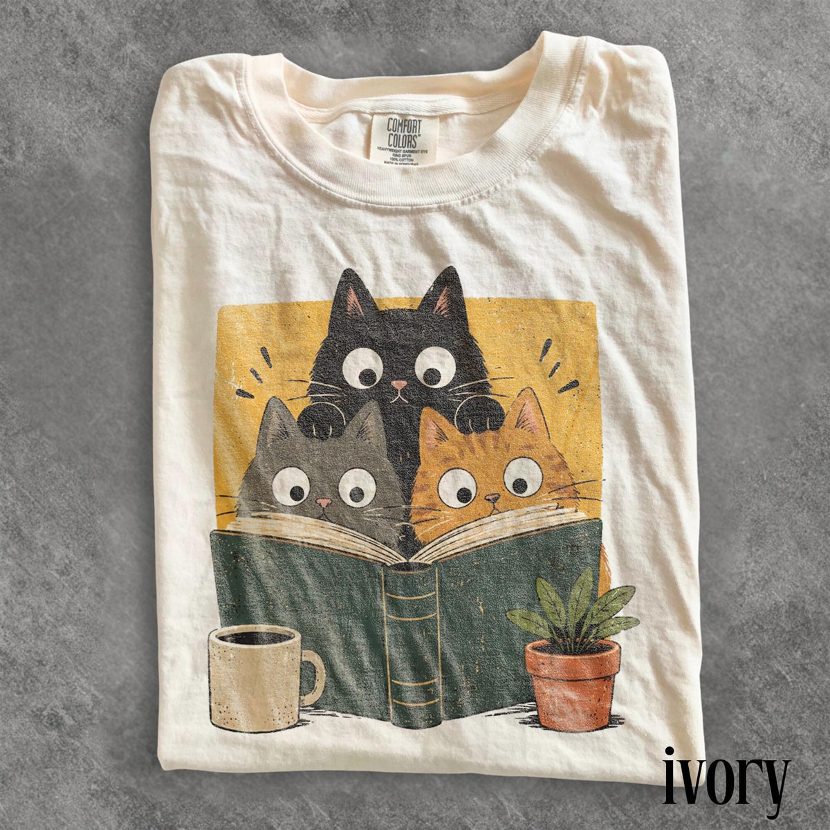Retro Curious Reading Cats Graphic Tee Book Lover Cat Shirt Cozy Cottagecore Vintage Top Comfort Colors Reader Gift Tee