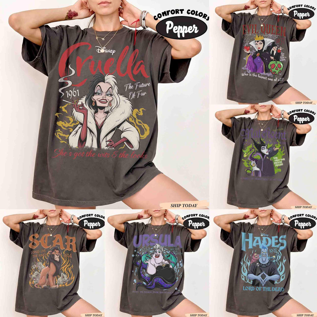 Vintage Disney Villains Halloween Family Shirts Bad Witches Cruella Maleficent Evil Queen Tee Disneyland Family Matching Trip Gift 2026