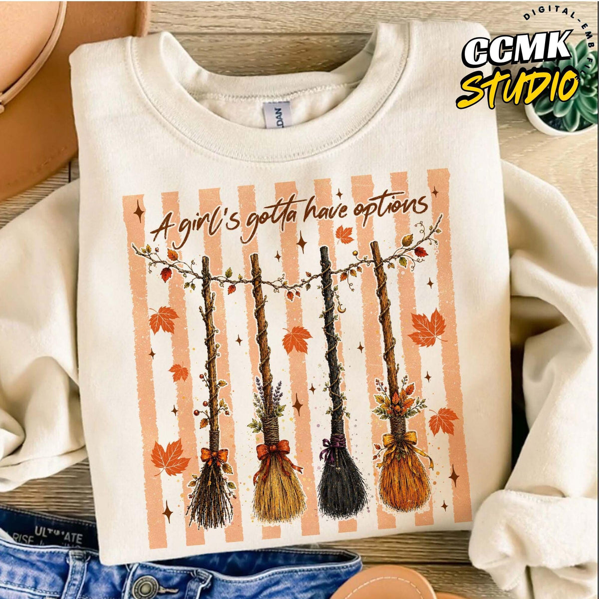 Comfort Colors Striped A Girl Gotta Have Options Shirt Women, Retro Falloween Witches Trendy Halloween Spooky Season Fall Witchy Graphic Tee, Gift for Her Aesthetic
