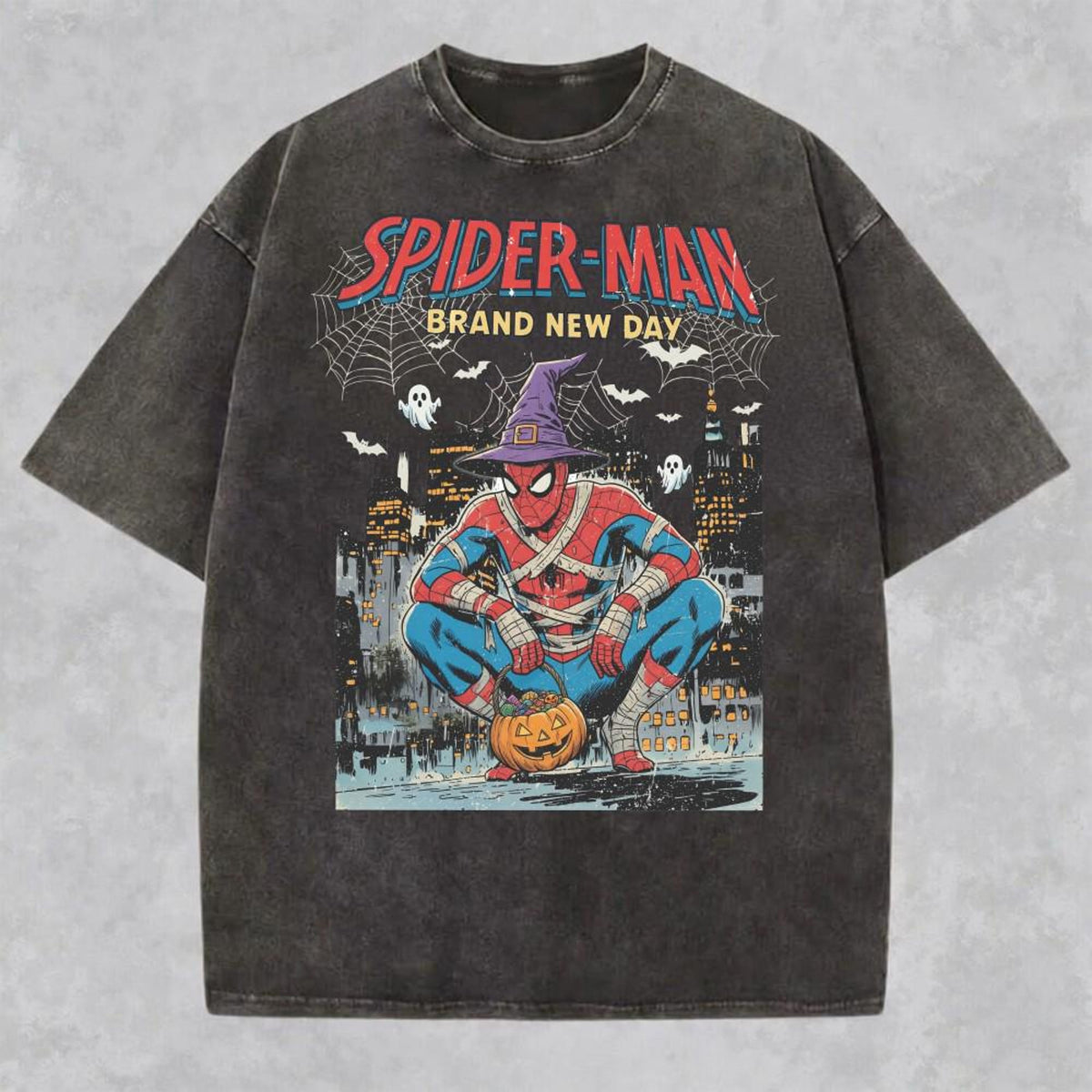 Comfort Colors Vintage Spider Man Halloween Shirt Women, Mummy Witch Marvel Avengers Graphic Tee, Spooky Superhero Fan Gift for Her Aesthetic