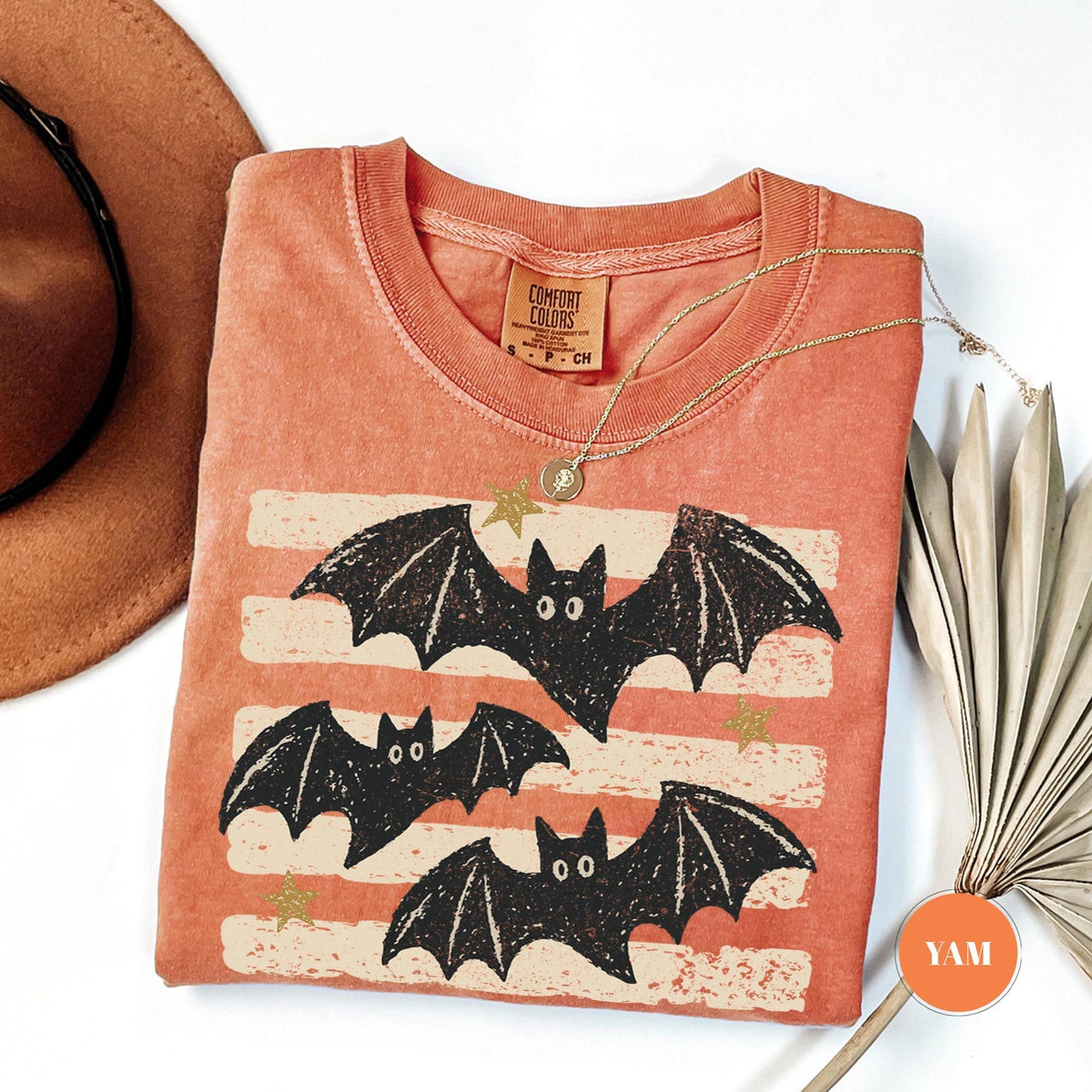 Vintage Bat Halloween TShirt Retro Spooky Season Tee Comfort Colors Fall Top Boho Witchy Goth Apparel Cute Oversized Cottagecore Gift